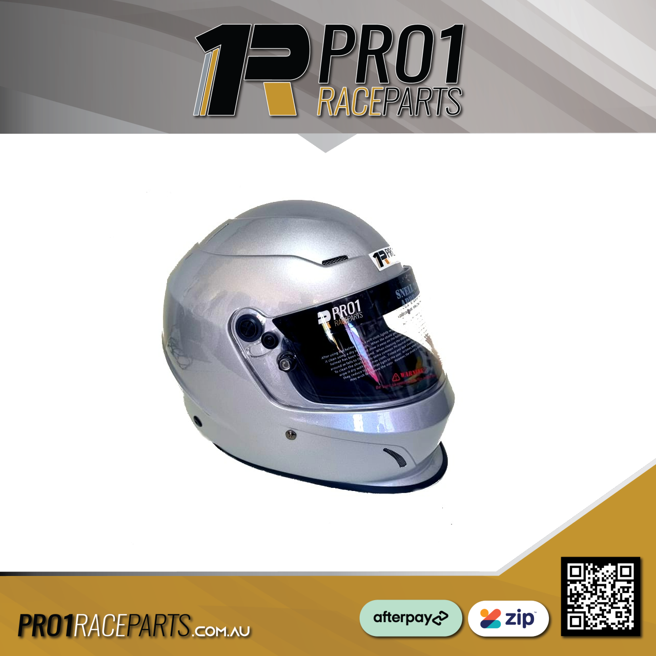 Pro1 Snell 2020 Helmet SILVER | No Air | Racing Speedway Drag Offroad Racing