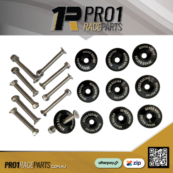 10 x Kenco Seat / Bumper Bolts | Countersunk, M8 x 60mm Long, 40mm OD Countersunk Washers / Nuts, Aluminum / Steel, Black, FREE POST*