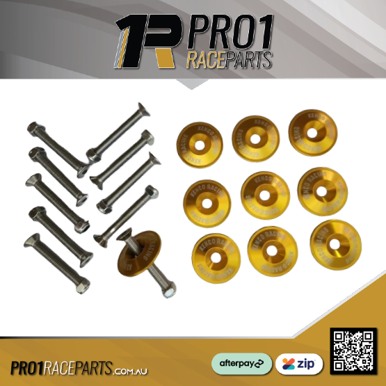 10 x Kenco Seat / Bumper Bolts | Countersunk, M8 x 60mm Long, 40mm OD Countersunk Washers / Nuts, Aluminum / Steel, Gold, FREE POST*