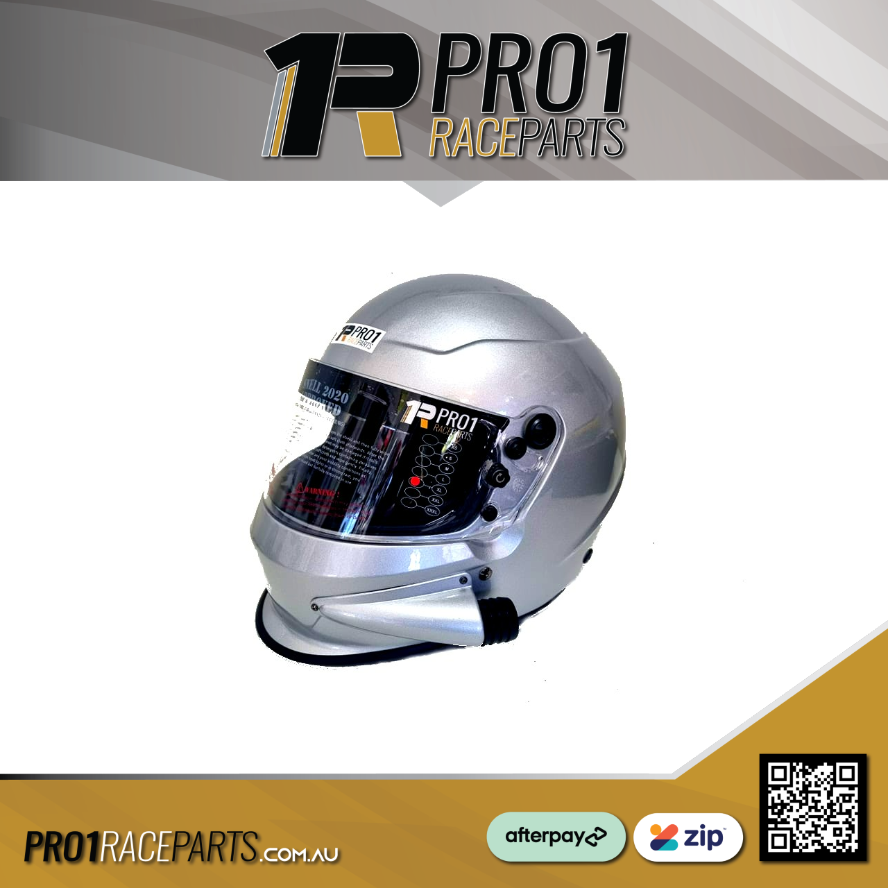 Pro 1 Snell 2020 Side Air Helmet SILVER | Speedway Off Road Racing Drag Car Go Karts